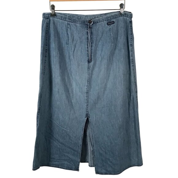 Vtg Y2K Woolrich Long Denim Modesty Skirt Blue Cotton Maxi Casual Classic 35x30 - Picture 2 of 5
